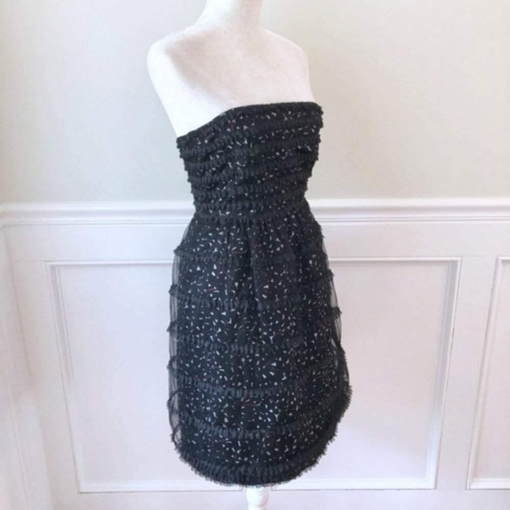 MARC JACOBS Black Ruffle Strapless Cocktail Dress